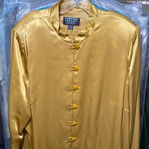 Vintage Spenser jeremy woman 100% silk gold long sleeve blouse with pants